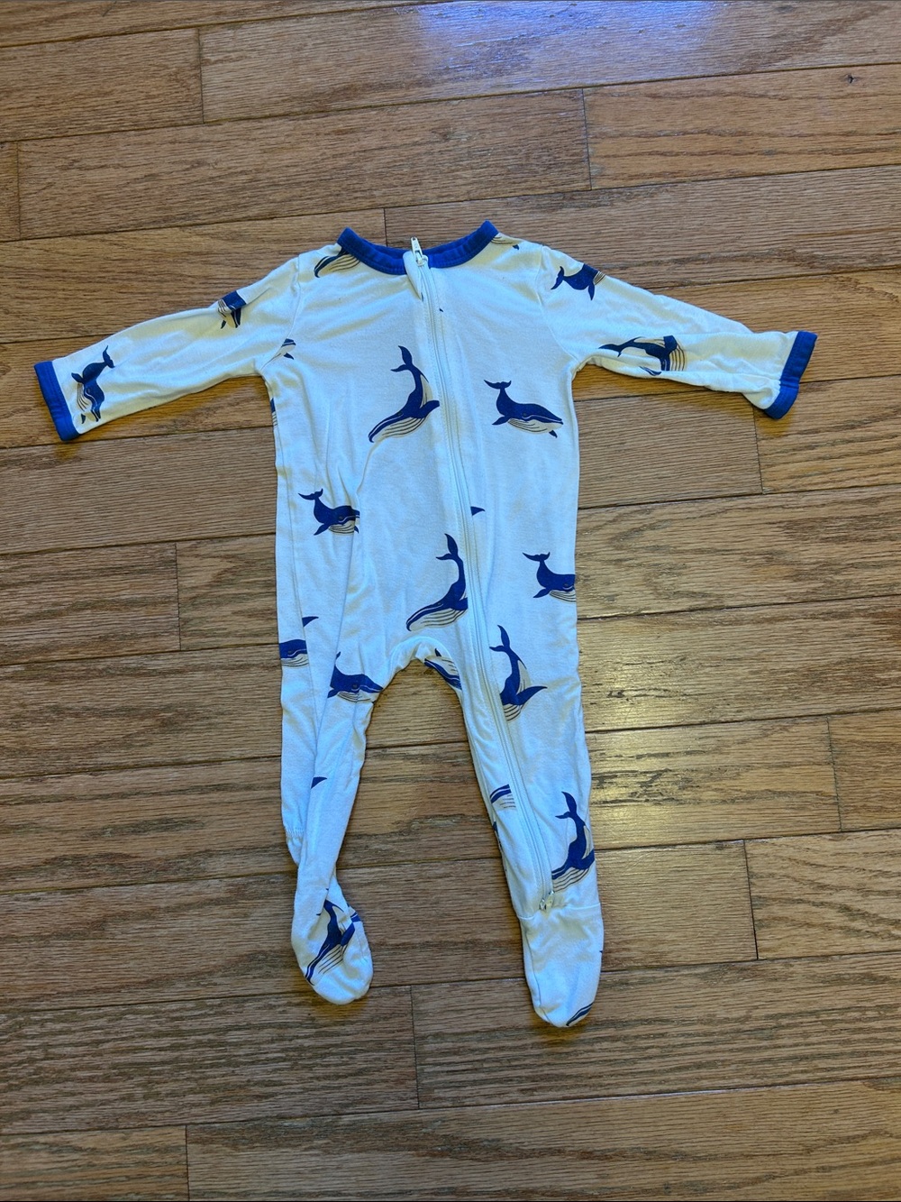 Kyte BABY White Footed One-Piece with Blue Whale Print